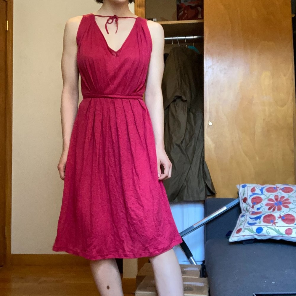 Agnès B Red Sleeveless Tie Back 100% Linen Dress sz S